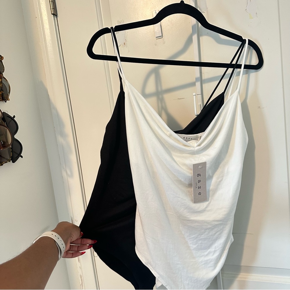 Gaze Black and White Draped Bodysuit